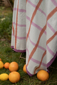 Outdoor table cloth with striped pattern. 