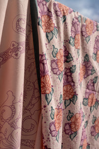 Floral table cloth hung - close up. 