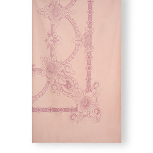Pink table cloth with intricate pattern