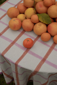 Light-colored gingham tablecloth