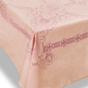 Pink table cloth with pattern